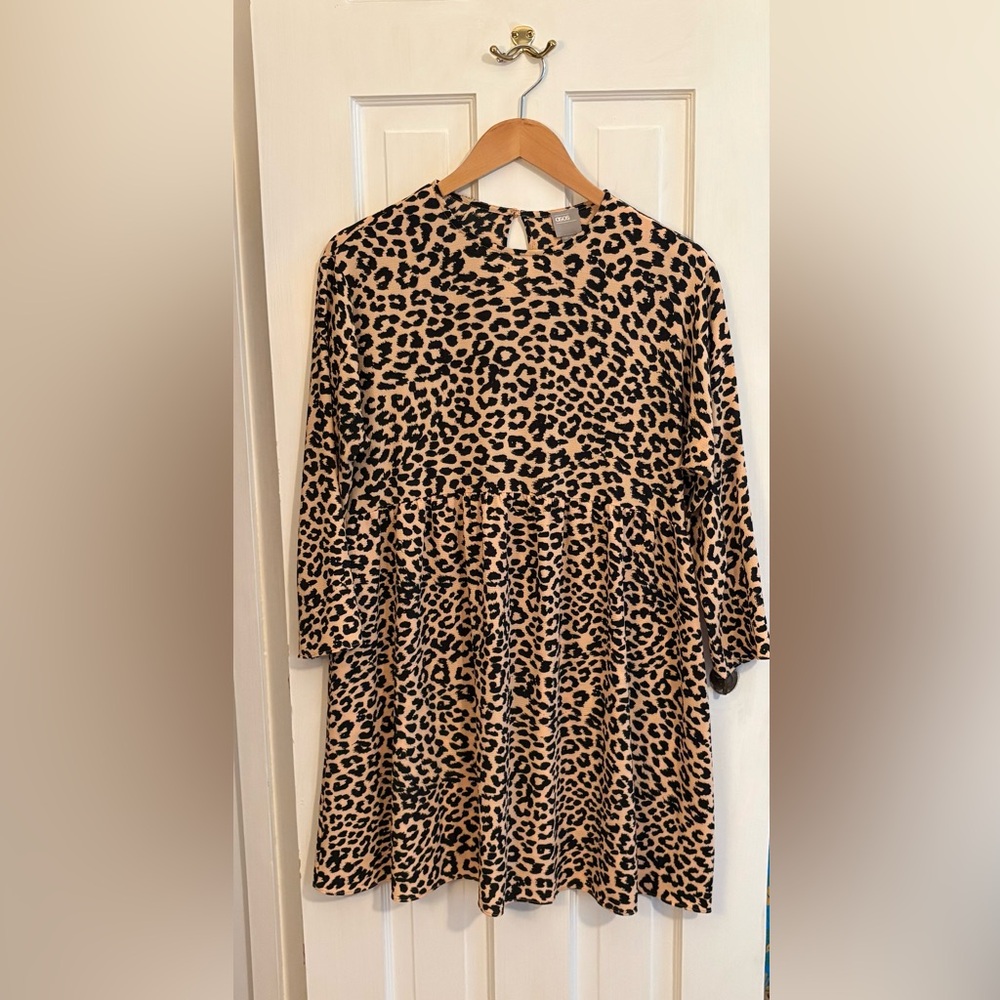 Asos women’s leopard Print Long Sleeve mini Dress - Beige & Black